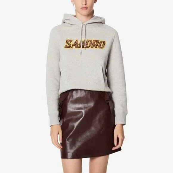 NWOT Sandro brown leather ruffle accent mini skirt, M
